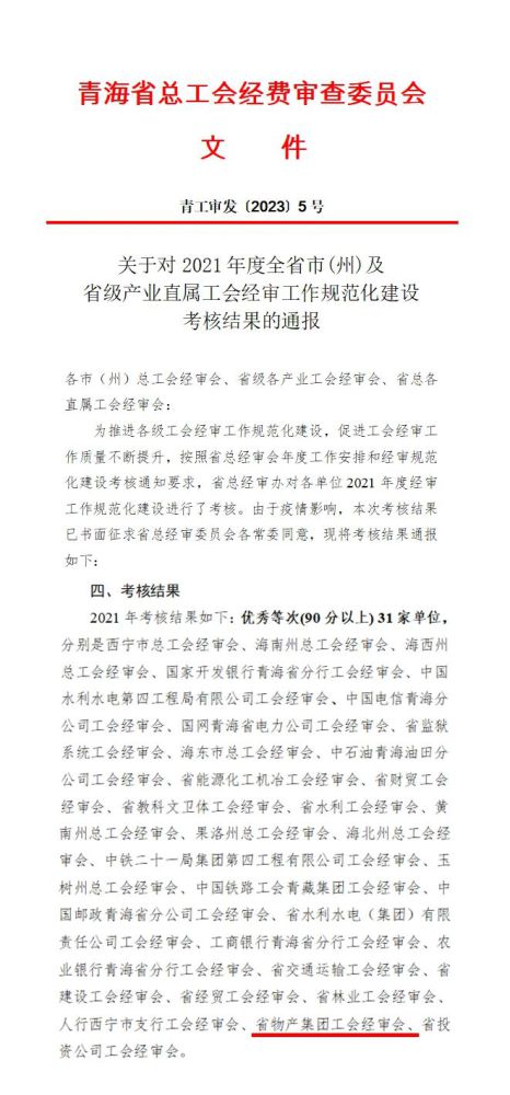 省森林舞会官网集团工会经审委员会荣获2021年度经审规范化建设查核优良等次