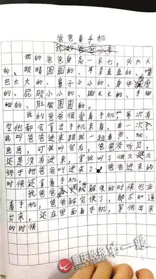 重庆最酸楚小学生作文走红：爸爸只爱玩手机